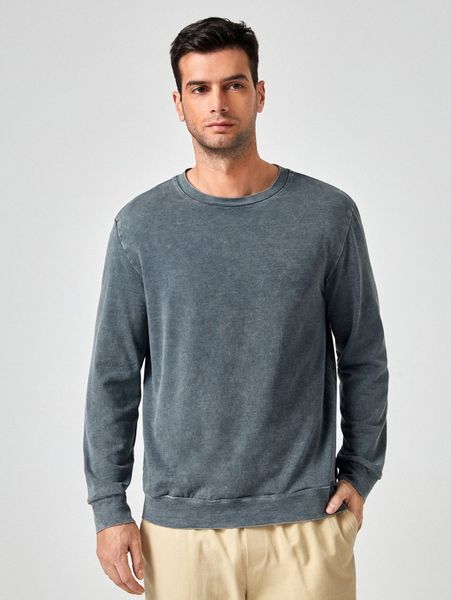 

men solid round neck sweatshirt l0pz#, Black