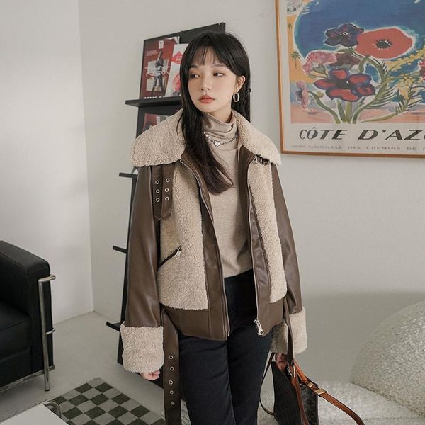

women's fur & faux women 2021 winter granular lamb coats female short patchwork jackets ladies loose warm overcoats p696, Black