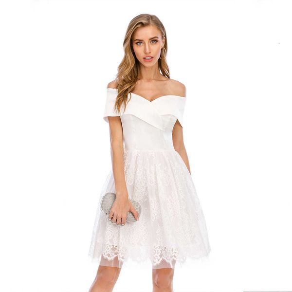 

luxury evening party dresses nightclub women's bra splicing lace big swing, Black