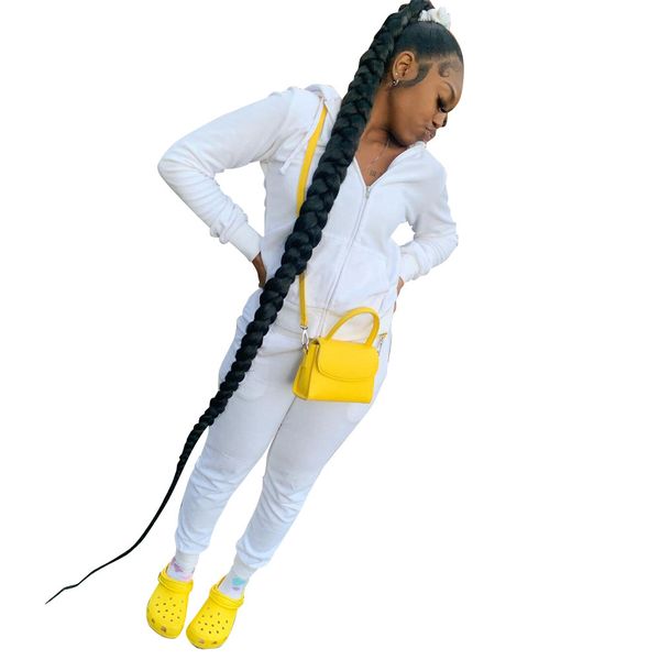 

women tracksuit 2 piece set casual long sleeve zipper hooded jacket+skinny sweatpants two piece set women's sports suit ensemble 210414, White