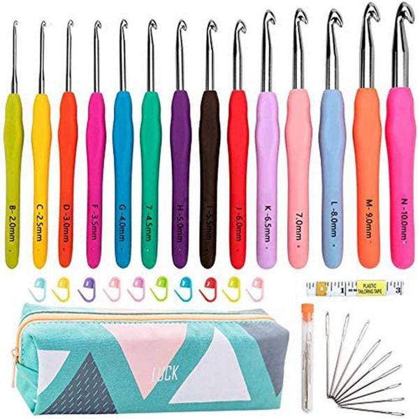

wrgonomic knitting needles, non dlip rubber sleeves and ergonomics wool crochet tool mustache bag sewing notions & tools, Black