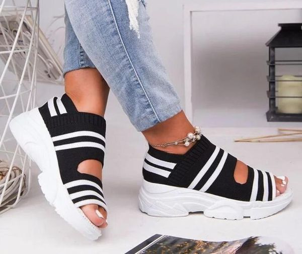 

women summer casual flat platforms shoes female outdoor sandal buckle strap low heel thick bottom sandals, Black