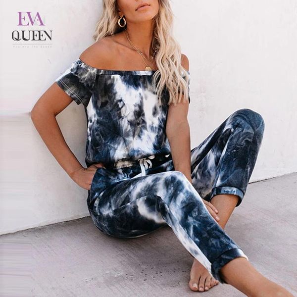 

evaqueen tie dye long jumpsuit women tracksuit summer drawstring rompers casual household clothing overalls 2021 women's jumpsuits &, Black;white