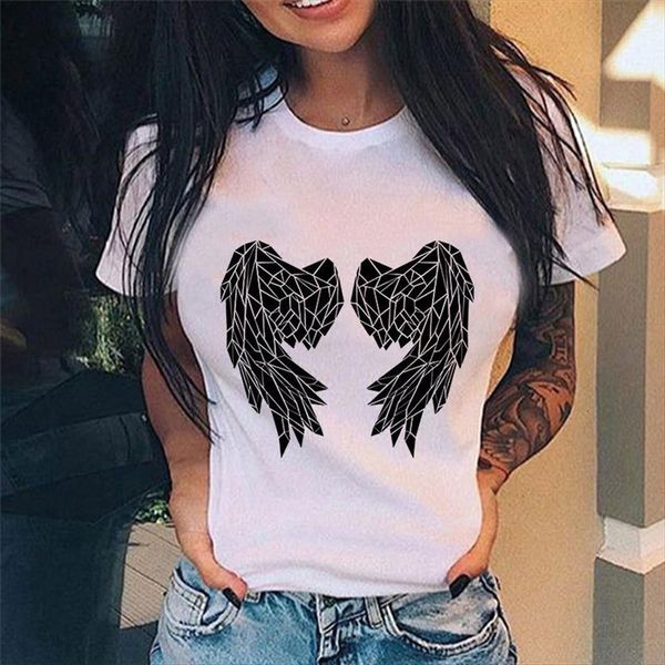 

summer fashion chest print womens t shirt short sleeve round neck women harajuku simple female, White
