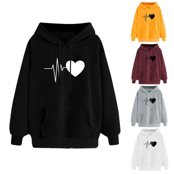 

women's hoodies & sweatshirts womens men winter warm cotton sweatshirt hooded hoodie jumper lovel heart print coat pullover autumn cas, Black