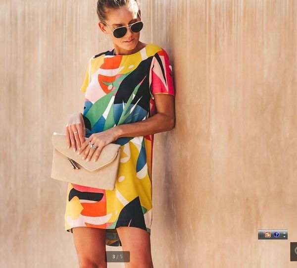 

women's wool & blends 2021 round neck digital printing fashion short sleeve dress for women, Black