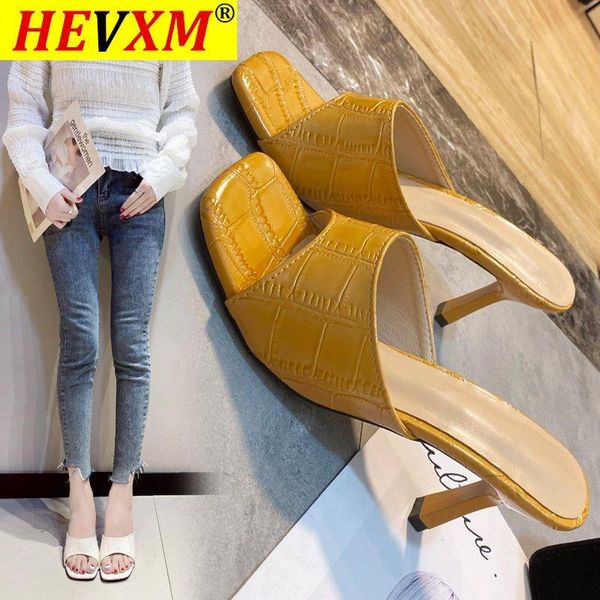 

women slippers mules shoes woman square open toe thin high heels slides fashion pumps party slip on gladiator style 43, Black