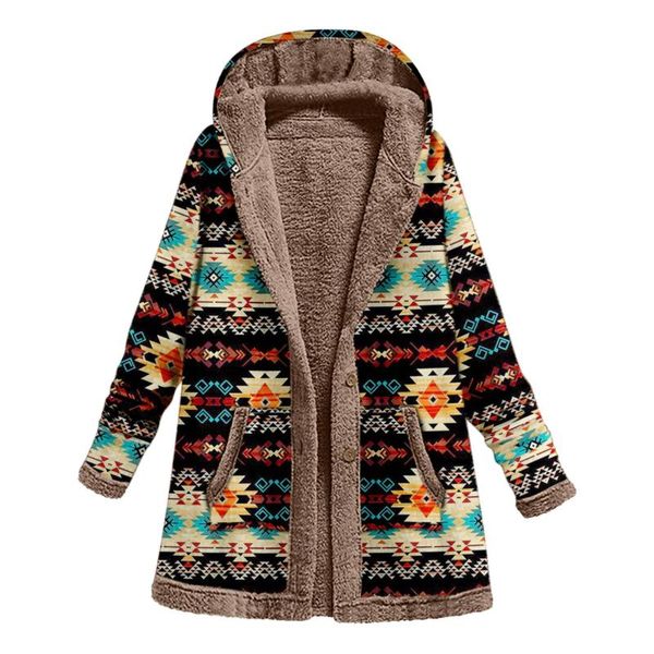 

women's jackets women fashion autumn winter collar button down printed cardigan long coat warm outwear overcoat parka plus size, Black;brown