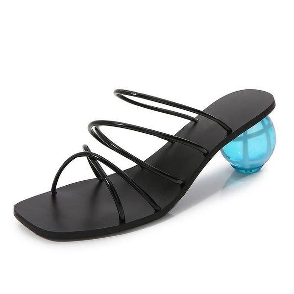 

sandals summer women's transparent crystal with thin band shoes, Black