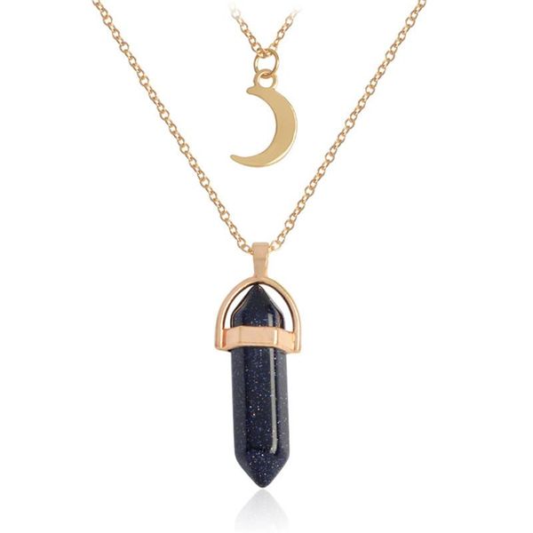 

colors nature stone moon choker necklace gold color chain crystal pendant maxi women accessories jewelry chokers, Golden;silver