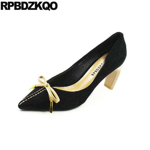 

kawaii suede discount high heels cute bow thick shoes pumps pointed toe designer women luxury 2021 modern black autumn block dress