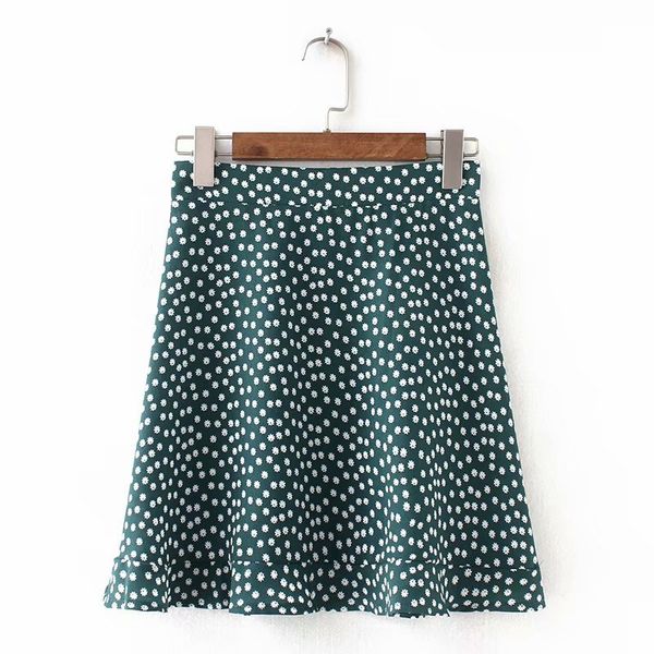 

women dots mini skirt green white saia high waistline faldas skirts summer 210419, Black