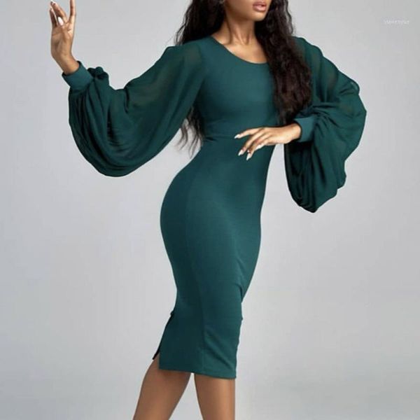 

casual dresses autumn fashion women dress elegant lantern sleeve midi robe femme vestiods 2021 african lady work bodycon, Black;gray