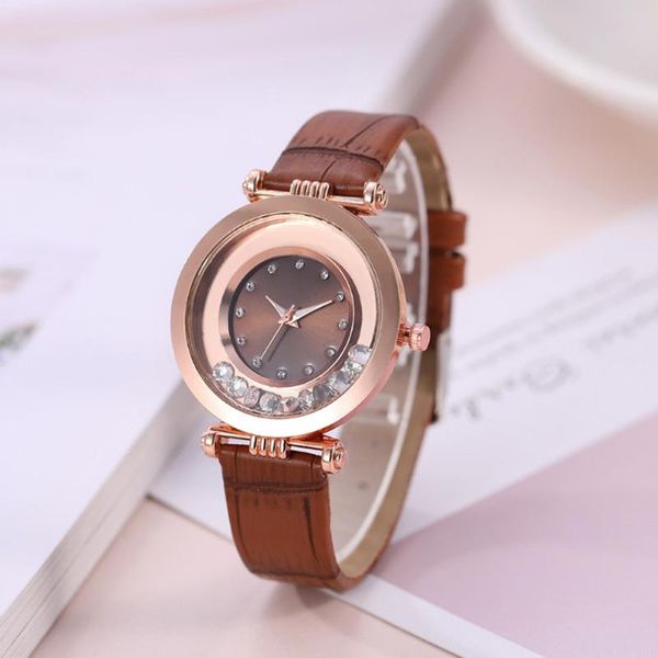 

wristwatches 2021 women watches rhinestone dial ladies analog quartz wristwatch business leather strap for gift dress clock zegarki damskie*, Slivery;brown