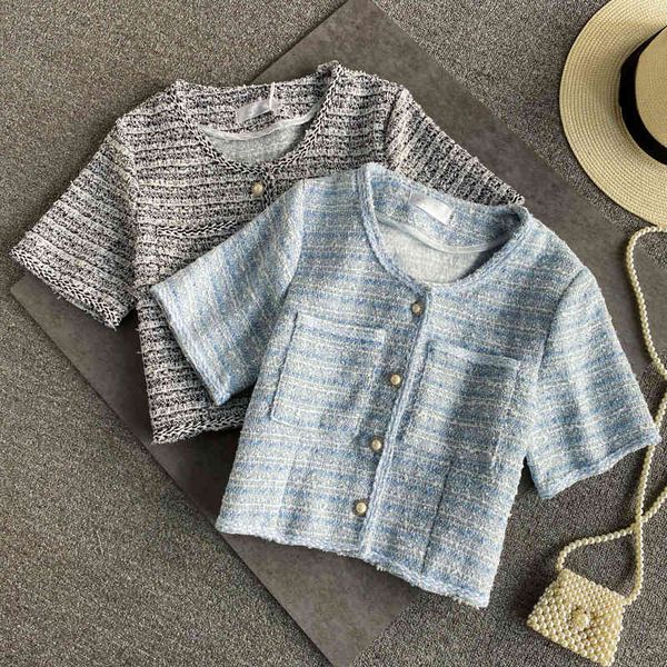 

women's jackets summer small fragrance crop fashion streetwear striped tweed jacket coat women korean short woolen outwear cha, Black;brown