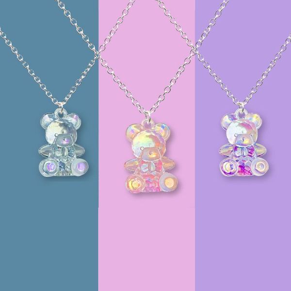

pendant necklaces ins trendy acrylic colorful cute little bear necklace for men women fashion jewelry gift, Silver