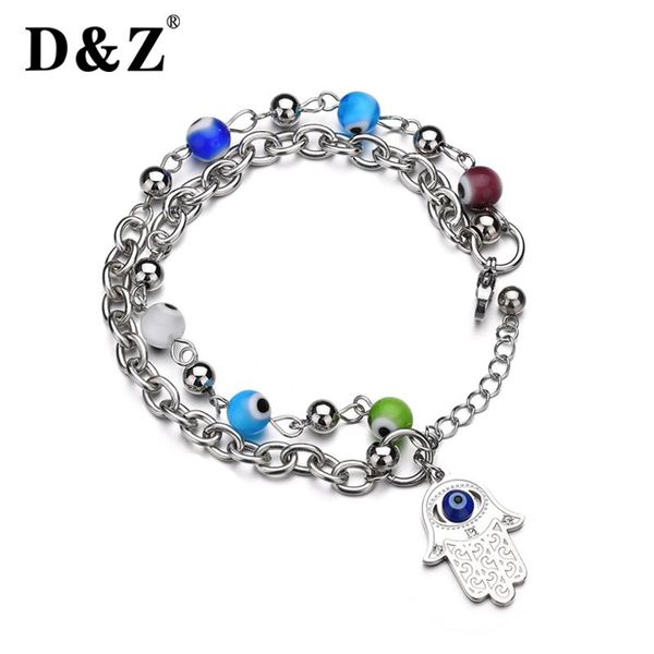 

charm bracelets d&z lucky fatima hamsa hand pendant bracelet femme turkish evil eyes beads for girl gift, Golden;silver