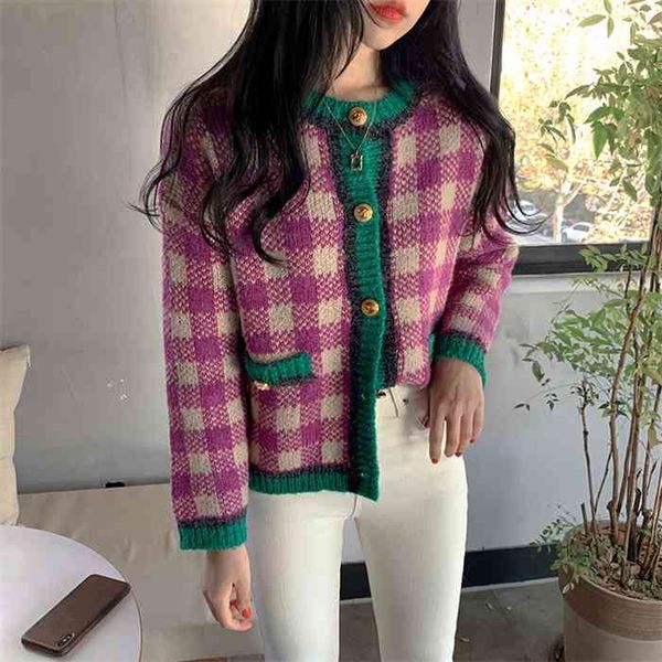 

alien kitty 2021 korean spring knitted sweaters lady vintage plaid knit cardigan female fashion sweater coat for women clothing, White;black