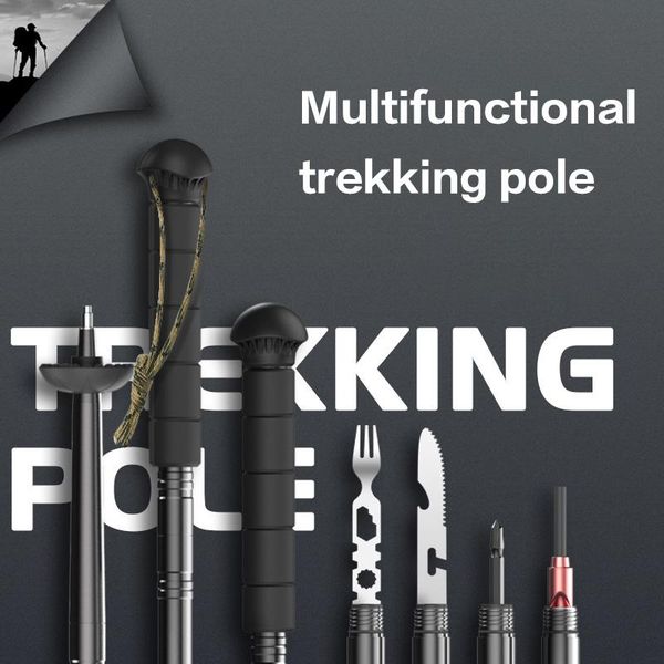 

trekking poles multifunction ultralight survival hiking stick aluminum alloy multi folding walking pole outdoor gear x388a