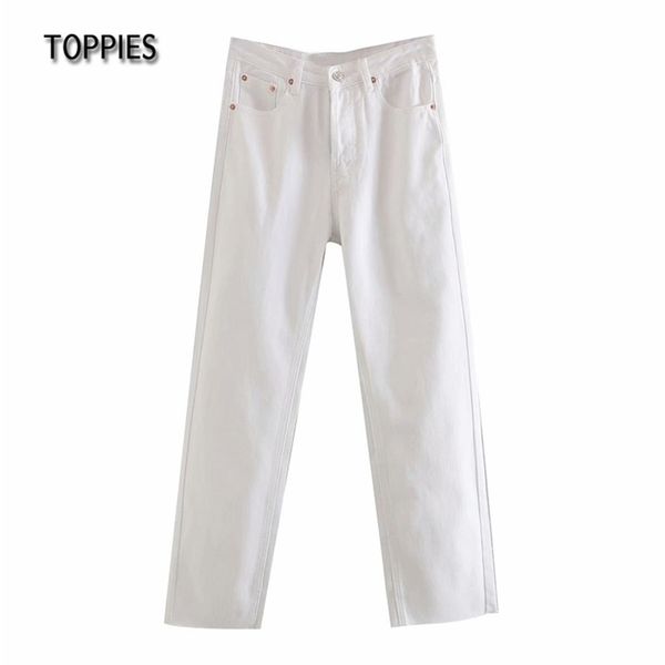 

white jeans woman high waist pants female ankle length trousers streetwear straight denim 210421, Black;white