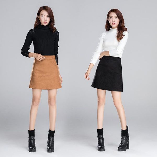 

skirts 2021 spring sweet pure high-waist skirt compound deerskin a-line, Black
