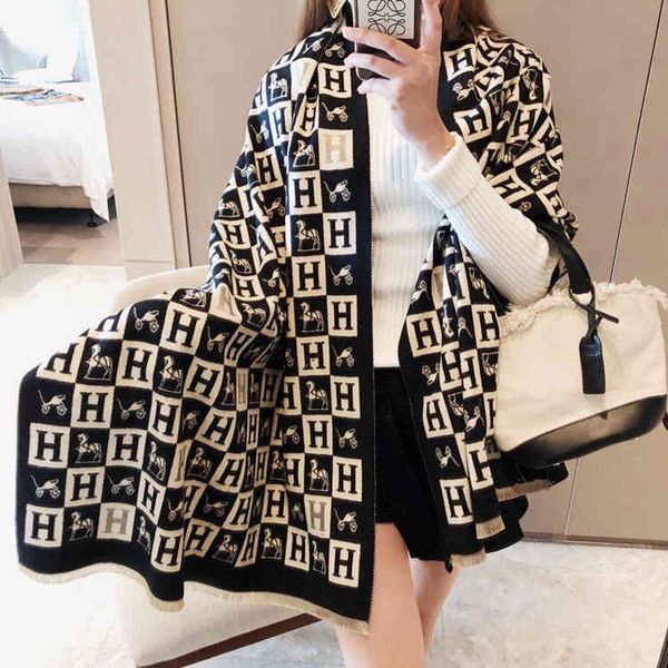 

70% off design scarf new autumn and winter h carriage design imitation cashmere korean fashion neck thickening warm women's shawl ybw2, Blue;gray