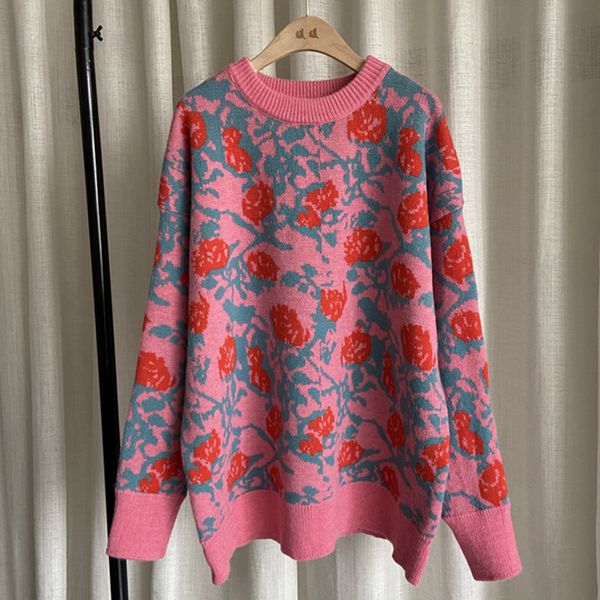 

sweater winter women gentle casual o-neck loose floral print soft christmas jumper long sleeve pullover knitting ed97, White;black