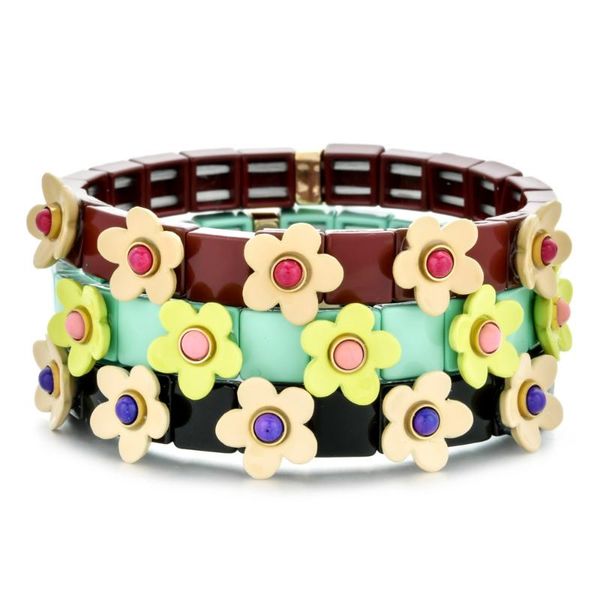 

charm bracelets european and american bohemian style colorful women's bracelet diy flower enamel fashion series female bangle jewelry, Golden;silver