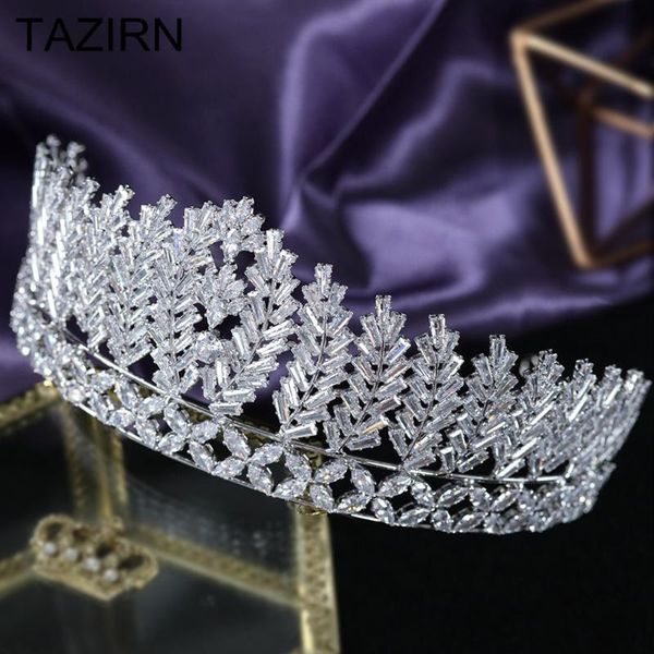 

other luxury 5a level cubic zirconia wedding bridal tall tiaras and crowns cz quinceanera headpieces women girls party hair jewelry, Golden;white