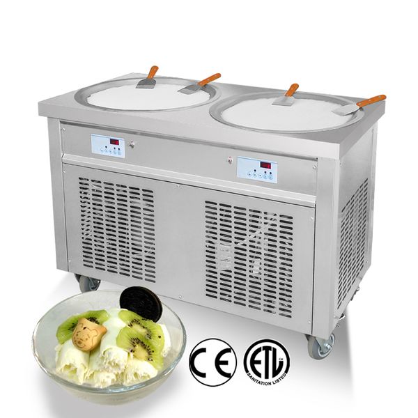 Сертификат CE ETL, кухонное оборудование, двойные круглые сковороды диаметром 55 см, машина для жареного мороженого для магазина закусок