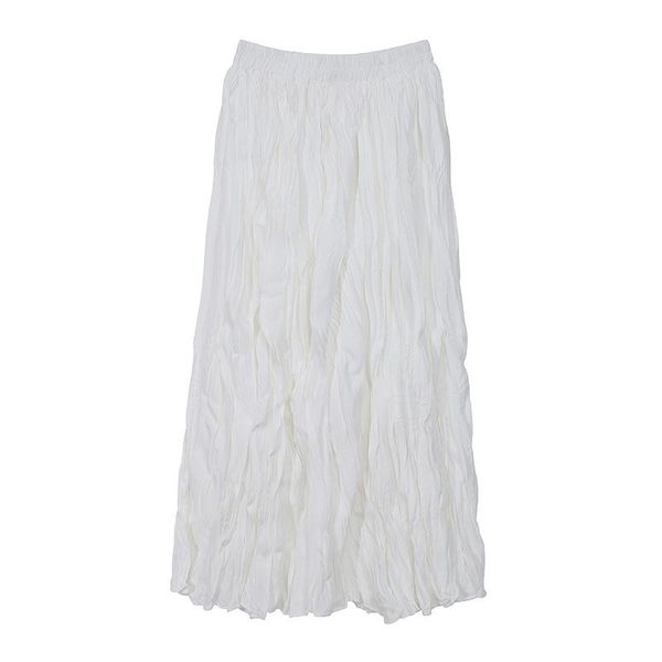 

skirts 2021 summer autumn pleated women white black elastic empire waist mid-calf length casual clothes female wild