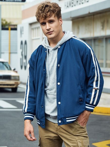 

men letter graphic bomber corduroy jacket l2yl#, Black;brown