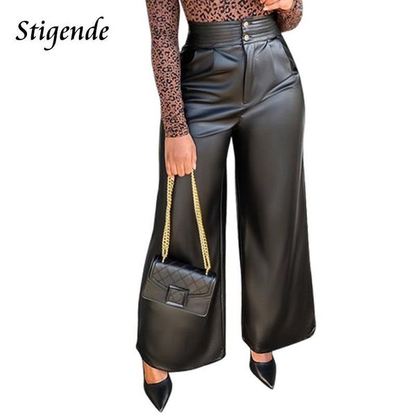 

women's pants & capris stigende casual wide leg pu leather pants women high waist black faux trousers fashion solid color lo, Black;white