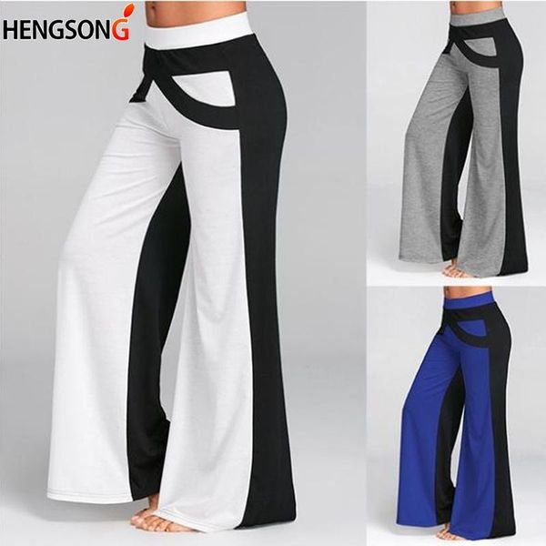 

summer loose pants women's office suits ladies colorblock fashion wide leg stitching long trousers for women clothing & capris, Black;white
