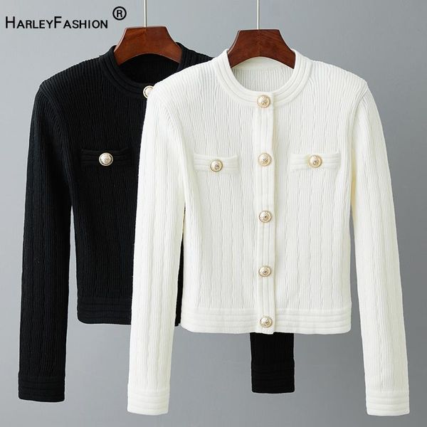 

women's knits & tees harleyfashion spring autumn light luxury vintage women cardigan single breasted long sleeve temperament slim knitt, White