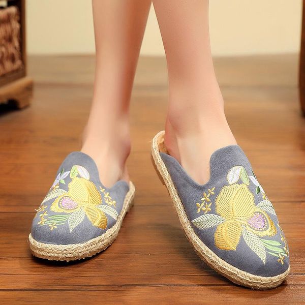 

slippers shoes woman 2021 casual pantofle luxury flat tpr ethnic cotton fabric basic canvas slides totem female slippe, Black
