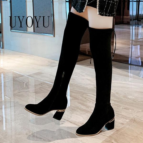 

boots thigh high women 2021 winter fashion over knee shoes heels red warm fur black