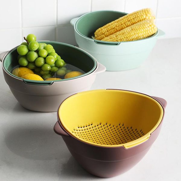 

hanging baskets double-layer drain basket vegetable washing artifact multifunctional kitchen color-matching fruit and sink round
