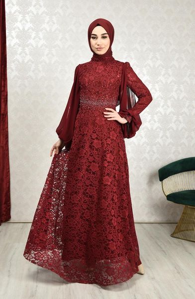 

ethnic clothing minahill lace overlay evening dress bordeaux 5235-03, Red