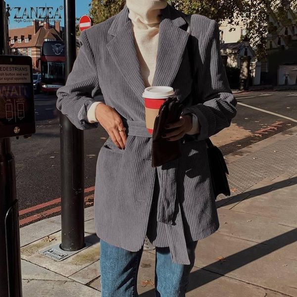 

women's suits & blazers autumn women casual blazer elegant long sleeve lapel jackets winter vintage loose button coat female corduroy, White;black
