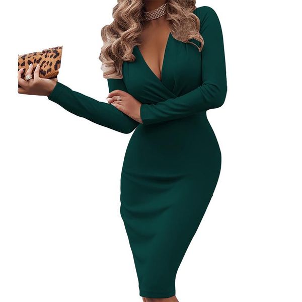 

casual dresses 2021 v-neck dress solid spring winter bodycon work office women elegant knee length club party, Black;gray