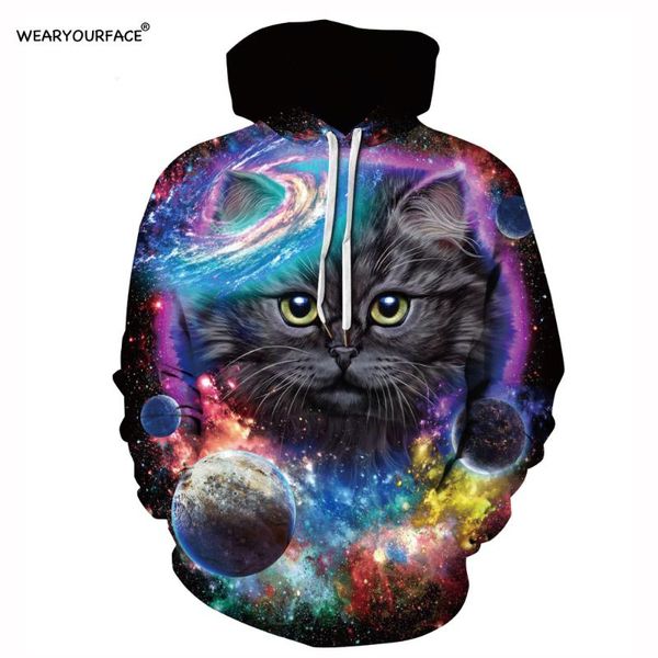 

men's hoodies & sweatshirts galaxy cats wolf skeleton 3d all over print crewneck pullover casual hipster vocation streetwear men clot, Black