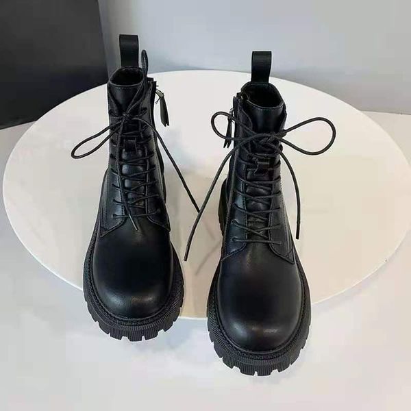 

boots 2021 arrival ladies medium zebra round head female leather platform ankle fashion women flat boot, Black
