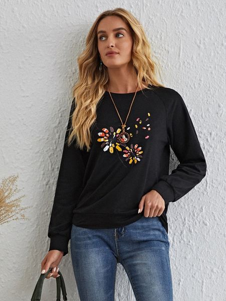 

emery rose floral print raglan sleeve sweatshirt m5jb#, White;black