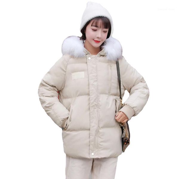 

women's down & parkas women winter jacket 2021 design with fur collar hooded outwear female coat black beige color womens short parka a