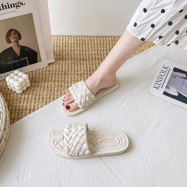

sandals weaving slippers for women to wear the summer 2021 fashion versatile beach shoes, Black