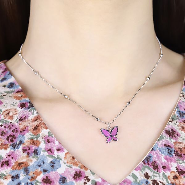

ins korea transparent color butterfly necklace personality wild niche design choker clavicle chain female accessories gift, Silver