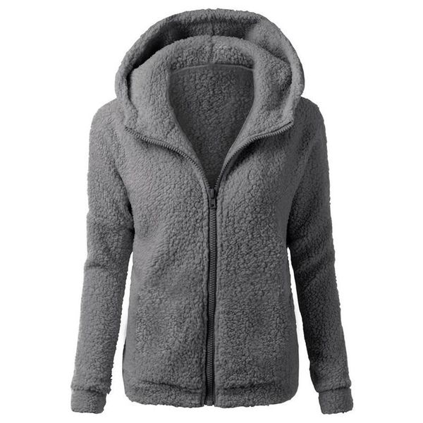 

women's jackets 2021 women plush fleece hoodies winter warm wool zipper coat fashion jumper for female outwear hooded moletom, Black;brown