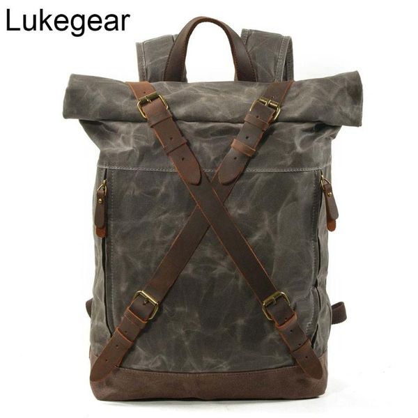 

backpack lukegear waterproof canvas outdoor hiking bags retro leather