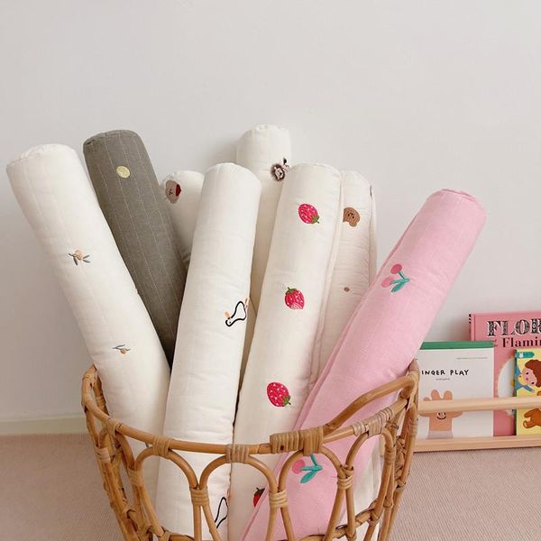 

pillow korean cotton quilted baby bear olive strawberry embroidery cylindrical born kids roll cushion bed bumper pillows toys